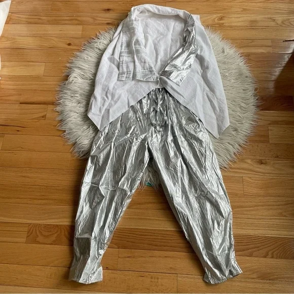 Igor Dobranic Two-Piece Linen Carlos Harrison Metallic Silver White Pant Set S - Picture 5 of 8